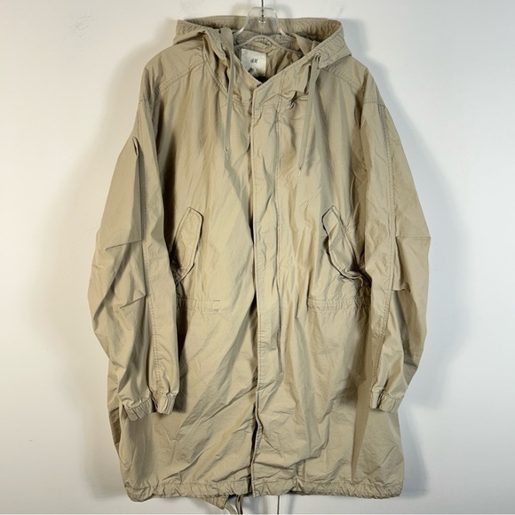 ❤️ H&M Men's Light Tan Hooded Raincoat L - Picture 1 of 10